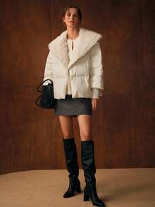 MOTF PREMIUM ÁO KHOÁC MÙA ĐÔNG CÓ THẮT LƯNG LÔNG GIẢ TƯƠNG PHẢN - trắng - Xem 5