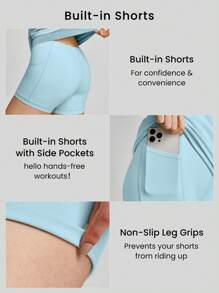 GLOWMODE FeatherFit™-Air Peekaboo Everyday Built-In Shorts Pocket Anti-Slip Dress Yoga Pilates Spring Summer Quick Dry Moisture Wicking - Aqua Blue - View 4