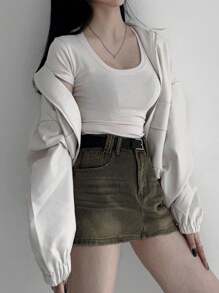 DAZY 复古美式牛仔高腰A字迷你裙，新款牛仔裙