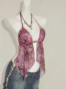 SHEIN ICON Áo hai dây hở lưng in họa tiết hoa cổ điển gợi cảm thời trang dành cho nữ - Nhiều màu - Xem 7