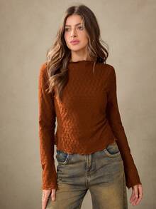 Wildy 休闲美式乡村风格杏色长袖T恤，喇叭袖设计，纹理面料，西部牛仔上衣，女士锈棕色上衣，棕色长袖上衣，西部上衣，乡村音乐会西部服饰，女士乡村外出装 - 杏色 - 查看 8