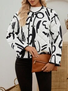 SHEIN LUNE Women's Fashionable Versatile Printed Jacket, Winter Quilted Jacket Artwork Print Jacket Graphic Print Jacket Women Jacket - Multicolor - View 6
