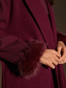 CLARA VERO معطف طويل أنيق بلون موحد، معطف خريفي/شتوي للنساء، لون مارون، مناسب للعشاء والاستخدام اليومي - عنابي اللون - مشاهدة 7
