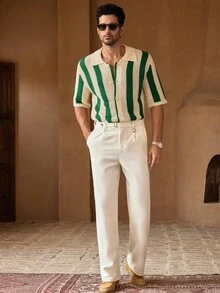 HIMLAND Suéter de Cardigan holgado con contraste de color a rayas, cómodo para hombre, para otoño e invierno - Multicolor - Ver 5