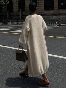 DAZY Áo len cardigan dáng rộng cổ điển, áo khoác len dệt kim dài thiết kế độc đáo dành cho nữ vào mùa thu/đông - Lạc đà - Xem 3