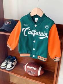 SHEIN Áo khoác bóng chày lót lông cừu ấm áp, kiểu dáng thường ngày cho bé trai/bé gái, màu cam/xanh lá cây, chất liệu dày dặn, có khóa kéo, thích hợp cho mùa thu/đông. - Nhiều màu - Xem 8