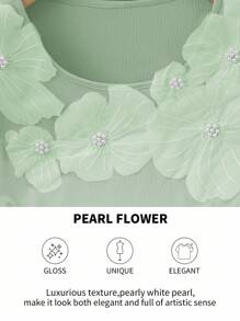 Elenzga 优雅蓝色3D花卉装饰女式T恤 - 綠色 - 查看 8