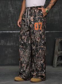 AXEPEAK Pantalones rectos casuales holgados de punto para hombre, uso diario de moda