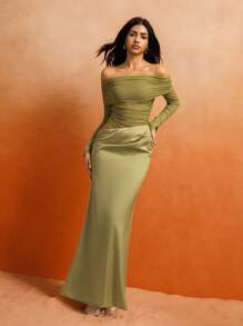 Roylia Elegant Fitted Waist Midi Skirt, Mature Vibe Fall Cloth For Women - Green - View 2