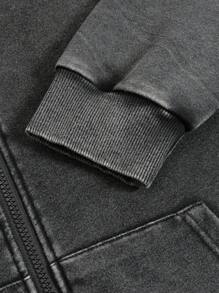 PAVTROS Manfinity Streetrush 男士 Y2K INS 时尚街头风格子拼接雪花水洗拉链连帽卫衣，复古做旧秋季连帽衫，百搭都市风，送给男友的理想礼物，返校必备，水洗拉链，Grunge 拉链连帽衫，连帽外套，纯棉拉链连帽衫，男士短款拉链连帽衫 - 彩色 - 查看 4