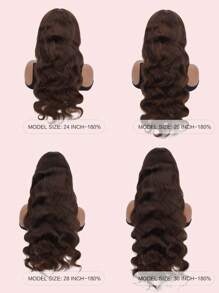 9AM Hair 巧克力棕色波浪无胶假发 真人发丝 预拔 预剪 无胶前蕾丝假发 可直接佩戴 6x5 波浪卷发 180% 密度 #4 闭合假发 漂白结 女士 - S4 - 查看 9