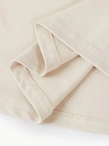 SHEIN 青少年女孩纯米色褶皱长袖长裙，休闲日常秋冬秋季优雅连衣裙 - 杏色 - 查看 6