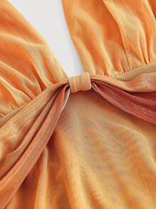 SHEIN MOD Plus Size Ombre Bowknot Asymmetric Fitted Dress Woman Fall Outfit, Sunset Dress,Wedding Guest Dress Women,Autumn Clothes,Fall Clothes,Retro,Chic - Multicolor - View 5