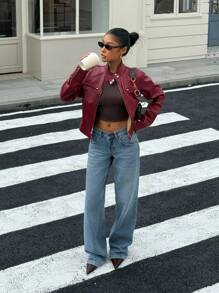 Muchica Women's Fashion Long Sleeve Zipper Versatile Short Jacket In Fall/Winter