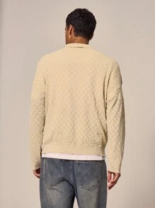 Musero Checkered Knit Polo Long Sleeve Graphic Artwork Embroidery Drop Shoulder Top Spring Summer Holiday Vacation - Apricot - View 4