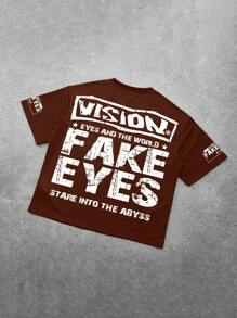 PAVTROS Camiseta de manga corta de cuello redondo con estampado de letra y ojo, casual de verano para hombres - Multicolor - Ver 2