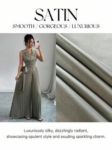 Elenzga Mono largo de mujer con cuello en V verde oliva, cintura ceñida y detalles recogidos - Verde Oliva - Ver 8