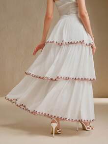 Anewsta 女装春夏拼搏波西米亚重工刺绣橡筋荷叶边白裙 - 白色 - 查看 2