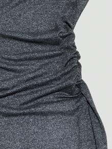SHEIN Women's Plaid Patchwork Waist Cinched Midi Dress Fall Cloth For Women - Dark Grey - View 8
