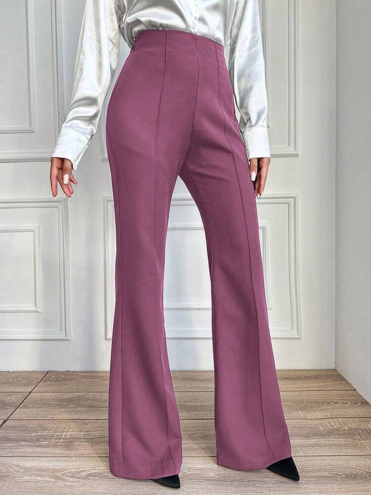 EURMUSE Women's Casual Business Solid Color Straight Leg Pants - Violet Purple - View 5