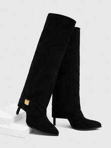 CUCCOO SZL 女士尖头高筒细高跟过膝长靴，性感时尚女士圣诞马靴