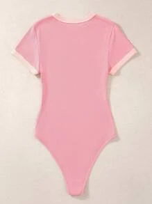 SHEIN Unity Slogan Graphic Contrast Trim Bodysuit - Baby Pink - View 2