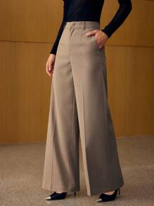 HERRINGBONE HIGH-RISE WIDE LEG PANTS, AUTUMN/WINTER - Grey - View 4
