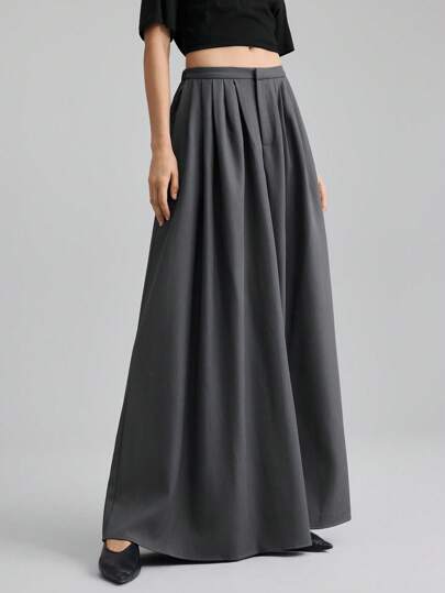 Ontre 2025 Novo Estilo Minimalista Urbano, Calça de Perna Larga Resistente a Rugas, Cinza, Calça Feminina, Calça de Terno Feminina, Culotte, Calça Casual Folgada, Adequada para Outono, Volta às Aulas, Casual Business, Vestuário para Ir e Voltar do Trabalho