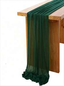 1 件 73 英寸 X 300 英寸雪纺桌旗，浅腮红雪纺桌布/围巾，带银色闪光的透明婚礼桌布，适合优雅婚礼、乡村波西米亚派对、新娘送礼会、婴儿送礼会、公主派对、甜点桌、新娘宴会等