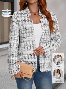 EMERY ROSE Áo khoác dài tay họa tiết kẻ caro thường ngày cỡ lớn - trắng - Xem 2