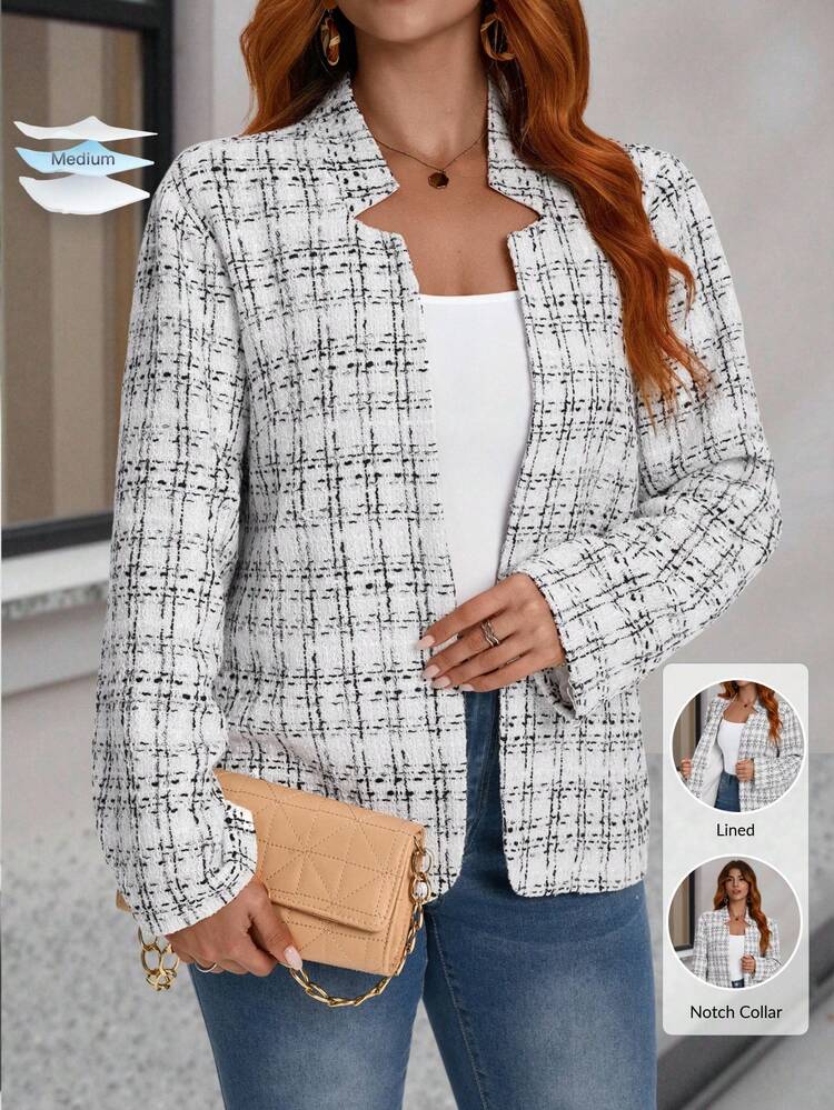 Plus Size Elegant  Casual Plaid Print Long Sleeve Jacket Tweed Blazer Jacket Women Fall Women Clothes Winter Clothes Business Casual Woman Winter Jacket Women Autumn