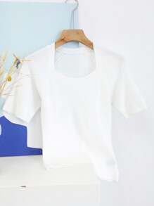 DAZY Women's Tight-Fitting Transformable Collar Knit Top, Business Casual - White - View 5