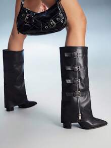 CUCCOO GRLICON Women's Pointed Toe Chunky Heel Over-The-Knee Boots, Y2K Style For Halloween, Christmas, Party Outfits - Black - View 3