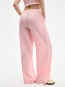 Eassivo Eassivo 女士休闲宽松阔腿纯色运动裤 - 粉色 - 查看 2