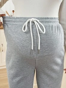 SHEIN Casual Fashion Versatile Simple Comfortable Drawstring Loose Maternity Sweatpants - Light Grey - View 6