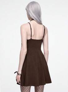 ROMWE Goth 夏季女式哥特式性感纯色迷你连衣裙 - 咖啡棕 - 查看 3