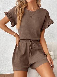 SHEIN Essnce Set de 2 piezas con top de manga corta y shorts de cintura elástica para mujer