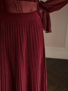 MOTF PREMIUM Plissierter Midi-Pullover-Rock für Herbst & Winter - Bordeaux - Übersicht 2
