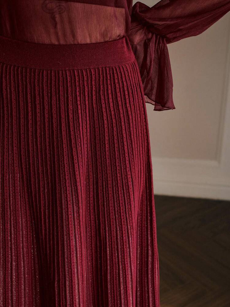 FALDA MIDI PLISADA DE SUÉTER PARA OTOÑO E INVIERNO