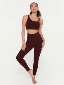 GLOWMODE FeatherFit™ Asymmetric Strap Sports Bra - Burgundy - View 6