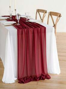 1 件 73 英寸 X 300 英寸雪纺桌旗，浅腮红雪纺桌布/围巾，带银色闪光的透明婚礼桌布，适合优雅婚礼、乡村波西米亚派对、新娘送礼会、婴儿送礼会、公主派对、甜点桌、新娘宴会等