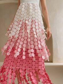 Anewsta 女装春夏音乐节挂脖镂空新款针梭织拼布流苏粉杏色无袖连衣裙 - 彩色 - 查看 4