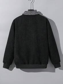 SHEIN Teen Boys' Black Corduroy Thermal Lined Slim Fit Minimalist Padded Jacket, Casual, School, Comfortable, Versatile, Soft Fabric, Suitable For Daily Wear, School, Outings, Outdoor Activities, Autumn/Winter Teen Boy Jackets Teen Boys Coats Boys Winter Jackets Boys Corduroy Jacket Boys Bomber Jacket Teen Boys Winter Clothes Boys Jackets Fall Winter - Black - View 4