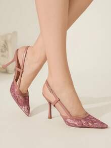 CUCCOO CHICEST Cuccoo 女士时尚优雅蕾丝高跟鞋 - 淺灰紫 - 查看 4