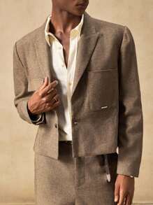 AKNOTIC 2pcs Business Casual Men's Fashion Woven Slim Fit Mocha Brown Suit Blazer Set, Suitable For Summer, Autumn, Vacation, Wedding, Party, Graduation Gift - Mocha Brown - View 5