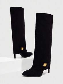 CUCCOO SZL 女士尖头高筒细高跟过膝长靴，性感时尚女士圣诞马靴