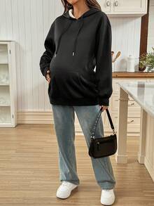 SHEIN Autumn And Winter Casual Fashionable Warm Thermal Lined Hooded Maternity Sweatshirt Women's Winter Clothes