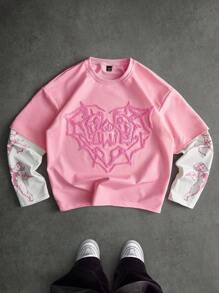 PAVTROS 男士街头风格流行 INS 搭配天使丘比特印花刺绣心形 T 恤，户外音乐节、夜总会酒吧、男朋友/丈夫礼物、周年纪念礼物、二合一 T 恤、粉色图案 T 恤、粉色街头服饰、粉色 Y2k 衬衫、2000 年代风格 - 彩色 - 查看 6