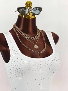 Amplova Rhinestone Embellished Sexy Bodysuit For Women, Party Wear White Bodysuit - Multicolor - View 6