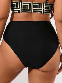 SHEIN Swim Curve 大码纯色及随机几何印花高腰拼接性感优雅沙滩度假女泳裤 - 彩色 - 查看 2